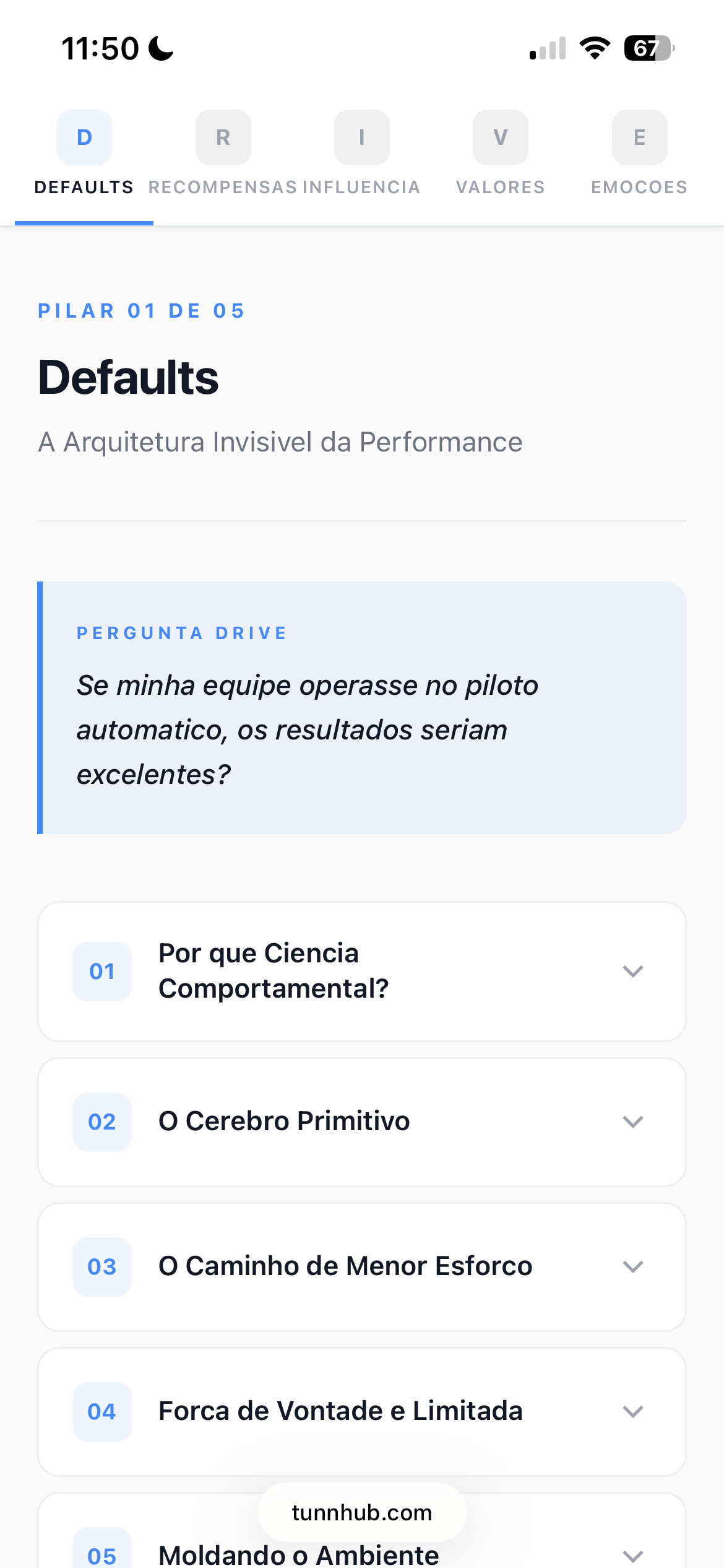 Pilar Defaults no app DRIVE