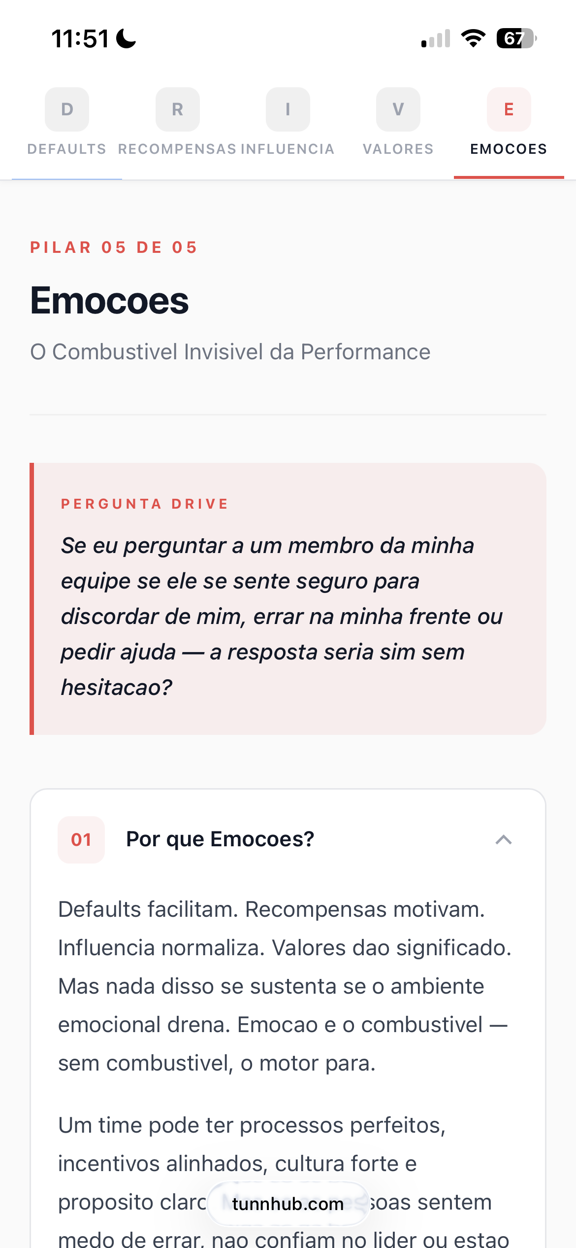 Pilar Emoções no app DRIVE