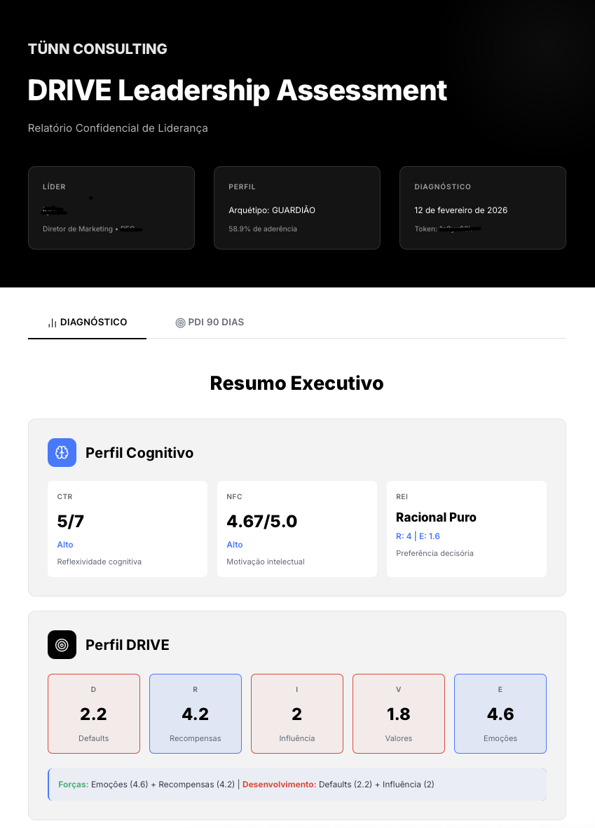 DRIVE Assessment — header e perfil cognitivo