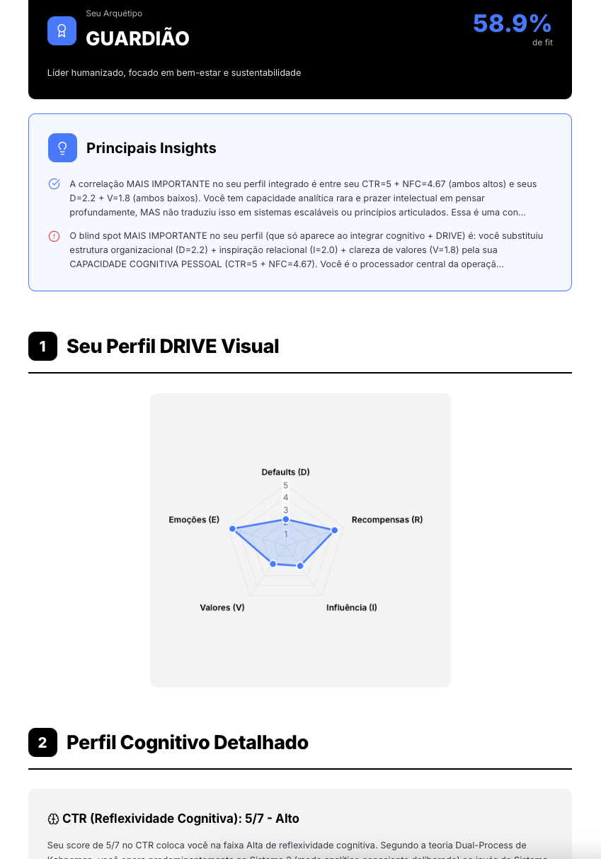 DRIVE Assessment — radar e arquétipo de liderança